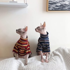 Resim Sphinx Cats "Sailor" Çizgili Kazak - Sevimli, Trendy, Polyester Kazak Sphynx Kediler için, Bahar ve Yaz için Mükemmel, Kedi Aksesuarları | Deniz Teması | Polyester Kumaş 