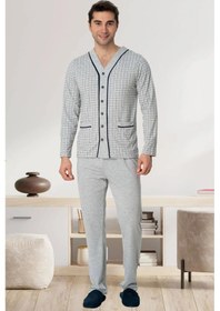 Resim Mecit Pijama Mecit 2767 Gri Önden Düğmeli Büyük Beden Erkek Pijama Takımı Gri 