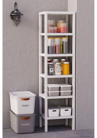 Resim 6 Katlı Dikey Raf Düzenleyici Plastik Raf Ünitesi Beyaz, Kitaplık, Banyo, Mutfak Rafı, Beyaz Beyaz 