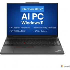 Resim Lenovo Thinkpad E16 Gen 2 Intel Core Ultra 7 155H 64GB 1tb SSD 16" Wuxga Windows 11 Pro Aı Pc Taşınabilir Bilgisayar 21MA0098TX O7 