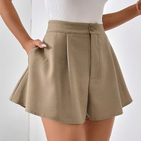 Resim Kadınlar için Yüksek Bel Pilili Şortlar Düğme Detaylı - Günlük Düz Renk Tasarım, Hafif Polyester Kumaş, Fermuar Kapama, Yazlık Giyim İçin Mükemmel, İlkbahar Şortları | Düğme Detaylı Şortlar | Keskin Görünümlü Şortlar, Yüksek Bel Şortlar 