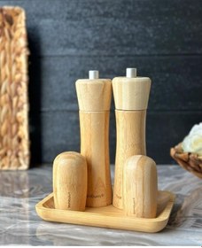Resim Bambum - Verdure Tabaklı Tuzluk Biberlik Değirmen Seti 5 Parça 