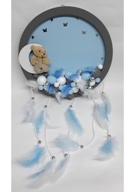 Resim Tüfekçioğlu Ayıcıklı Yuvarlak Ahşap Pano Bebek Kapı Süsü Gri - Mavi Gri 