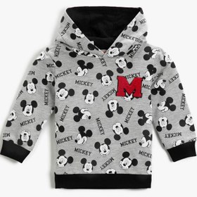 Resim Erkek Bebek Mickey Mouse Lisanslı Pamuklu Kapüşonlu Sweatshirt 