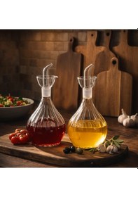 Resim Porsima 410 2li Borosilikat Cam Yağdanlık Yağlık Sirkelik 1000ml Şeffaf 