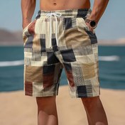 Resim Erkekler için Geometrik Baskılı Plaj Şortları - Yüzme, Spor Salonu, Golf, Balıkçılık, Kamp ve Dış Mekan Aktiviteleri için Hafif Polyester İpli Bel Yazlık Rahat Şortlar 
