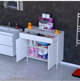 Resim Modilayn Emir 90x88x32,5 Cm 1 Çekmece 2 Kapak 1 Raf 2 Bölme Çok Amaçlı Banyo & Mutfak Dolabı Beyaz 