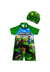 Resim Lolliboomkids Erkek Çocuk Minecraft Alex Baskı Desen Çok Renkli Kısa Kollu Şortlu Hipster Mayo Takımı Yeşil 