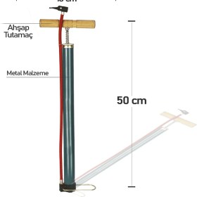 Resim Keneth Uzun Boy-Metal Gövde Şişirme Pompası (Ahşap Saplı Ergonomik Tutuş 50CM Boy) 