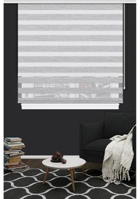 Resim Çift Mekanizmalı Zebra Stor Güneşlik Perde 07 Gri Mutfak Balkon Perdesi Çocuk Yatak Odası Perdesi Gri 