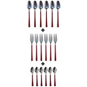 Resim Kitchen Design Lab Parlak Gümüş Kırmızı Pasta Tatlı Çatal Kaşık Çay Kaşığı Seti 18 Adet 