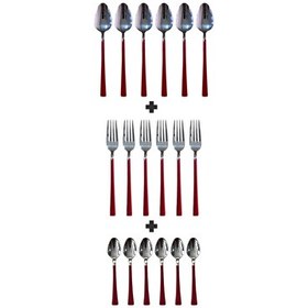Resim Kitchen Design Lab Parlak Gümüş Kırmızı Pasta Tatlı Çatal Kaşık Çay Kaşığı Seti 18 Adet 