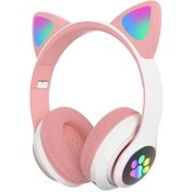 Resim Pell Karler Stn-28 Bluetooth Mikrofonlu Led Işıklı Hafıza Kartı Girişli Kulak Üstü Kedi Kulaklık 