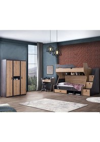 Resim Setaymobilya Ranza, Doğa Ranza Karyola Çalışma Masası+3 Kapaklı Dolap +2 Yatak 