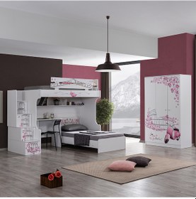 Resim Setaymobilya Ranza, Pisa Ranza Karyola Çalışma Masası + 3 Kapaklı Dolap -Setay 