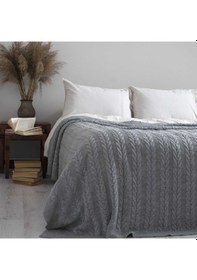 Resim Ca15002 Örgü Battaniye Gri - Tek Kişilik Bej 