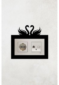 Resim Kuğu Aşk Tasarım 2li Priz Çerçevesi İç Ölçü 15,5x8,4 Cm Dekoratif Ikili Çerçeve - Duvar Dekorasyon 
