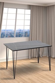 Resim Hediyeler Kapında 110x70 cm Siyah Mermer Desenli Yemek ve Balkon Masası 