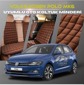 Resim Volksvogen Polo Mk6 Kahverengi Tay Tüyü Cepli & Terletmez Sırtlı Oto Koltuk Minder Seti - Koruma Kılıfı Ön & Arka Set 