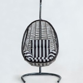 Resim Cosmo Modern Metal Ayaklı Salıncak - Gri Rattan Zebra Kumaş 