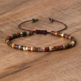 Resim 1 adet Renkli Mini Doğal Taş Boncuklu Bileklik Boho Tarzı Ayarlanabilir El Dize Takı Süslemesi Kadınlar İçin 