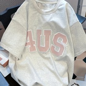 Resim Kadınlar için Retro İlhamlı 'AUS' Baskılı Kısa Kollu Tişört - Rahat & Konforlu, Bol Kesim, Nefes Alabilen Polyester Karışımı, İlkbahar/Yaz için Mükemmel 
