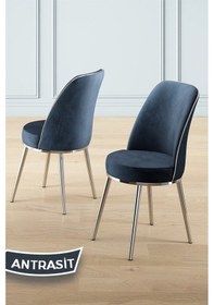 Resim Canisa Lena Serisi 90x160 Lak Panel Beyaz Mermer Desen Krom Ayaklı Masa Takımı Ve 6 Antrasit Sandalye Beyaz Mermer Desen Masa Sandalyeler Antrasit 