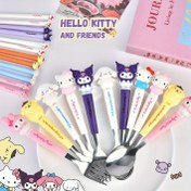 Resim Sanrio Karikatürü için for kuromi Sevimli for hello kitty Çatal ve Kaşık Seti, Açık Hava Kampı Taşınabilir Karikatürü için benim melodisi Sevimli Yapay Jade Köpek Üç Parça Set Çatal Çatal Kaşık Saklama Kutusu Seti 