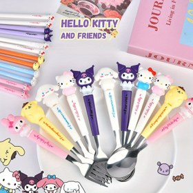 Resim Sanrio Karikatürü için for kuromi Sevimli for hello kitty Çatal ve Kaşık Seti, Açık Hava Kampı Taşınabilir Karikatürü için benim melodisi Sevimli Yapay Jade Köpek Üç Parça Set Çatal Çatal Kaşık Saklama Kutusu Seti 