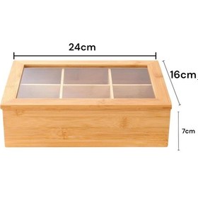 Resim Bambu Organizer Kutu Takı Aksesuar Kutusu, Çay Kutusu 6 Bölmeli 