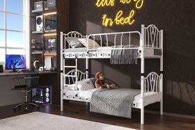 Resim Argimo Orkide Genç Çocuk Odası Metal Beyaz Ranza ve Karyola - 90x200 