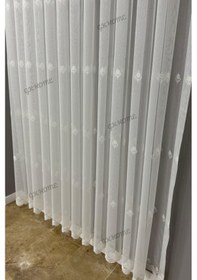 Resim Lüks Serpme Çiçek Desenli Motifli Salon Tül Perdesi 1/3 Sık Pile Kırık Beyaz 