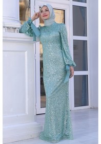 Resim Raika Moda Parıltılı Kol Detaylı Şimal Tesettür Büyük Abiye Mint 