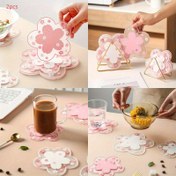 Resim 2 adet Sakura Coaster Set - Çift Taraflı Silikon ve Emici Matlar Kahve ve Çay Bardakları için, Kaymaz Isıya Dayanıklı İçecek Pedleri, Pembe ve Beyaz Çiçeklerle Kawaii Çiçek Tasarımı, Ev Ofisi Dekorasyonu için İdeal, Kahve Bar Aksesuarları 