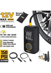 Resim Taşınabilir Şarjlı Hava Kompresörü 6000mah Powerbank Dijital Ekranlı 150 Psı Yedek Uçlu 
