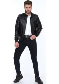 Resim Deriwork Hakiki Kuzu Derisi Beli Lastikli Erkek Deri Ceket Siyah Siyah 