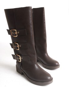 Resim Solo Bag Deri Yeni Sezon Kahverengi Toka Detaylı Şık Tarz Günlük Rahat Kalıp Çizme 