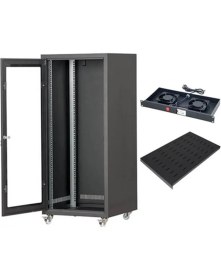 Resim Setrack 19'' 16U 600X600 Tekerlekli Rack Kabinet+Fan+Sabit Raf 