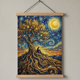 Resim Man in Tree of Life Print - Van Gogh-Style Spiritual Reflection Wall Art - With Hanger - Wood / 20 x 28" (50x70 cm) 