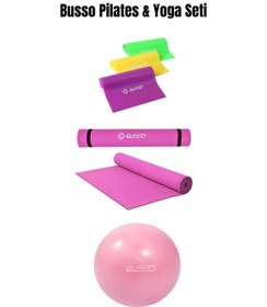 Resim Busso Pilates ve Yoga Minderi 173 x 61 x 4 MM + 20 CM Pilates Topu + 120 CM 3'lü Pilates Bandı Pembe 