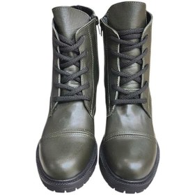 Resim Yeşil Hakiki Deri Bağcık Detay Yandan Fermuarlı Kalın Topuk Bot Yeşil 