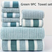 Resim 9 Parça Çizgili Havlu Seti - 5 Adet Büyük Havlu, 2 Adet Orta Boy Havlu ve 2 Adet Küçük Havlu, Rahat, Emici ve Hızlı Kuruyan Banyo Havluları, Otel, Spor, Seyahat, Fitness, Yoga için Uygun, İdeal Banyo Ürünleri 
