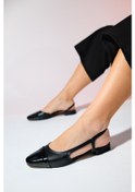 Resim Luvishoes Lujo Siyah Cilt Kadın Arkası Açık Düz Babet Ayakkabı Siyah 