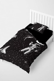 Resim MONOHOME Siyah Uzay Astronot 3D Pamuk Saten Çocuk Nevresim Takımı, cocukuzay2 