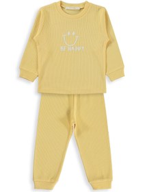 Resim Minidamla Gülen Yüz Baskılı 1-7 Yaş Pijama Takımı - Sarı - Sarı / 4-5 Yaş 