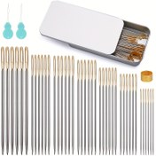 Resim 100 ADET Çeşitli Boyutlarda Metal Dikiş İğneleri Seti, Büyük Gözlü Nakış İğneleri DIY, El Dikişi, Örgü, Tamir, El Sanatları Aletleri ve Aksesuarları, Karışık Renkler 