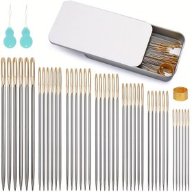 Resim 100 ADET Çeşitli Boyutlarda Metal Dikiş İğneleri Seti, Büyük Gözlü Nakış İğneleri DIY, El Dikişi, Örgü, Tamir, El Sanatları Aletleri ve Aksesuarları, Karışık Renkler 