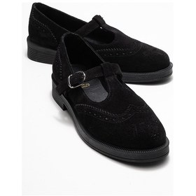 Resim Luvi Shoes Janney Siyah Süet Hakiki Deri Bantlı Kadın Loafer Ayakkabı SIYAH SUET 