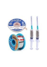 Resim Dörtlü Set Flux,lehim Emme Fitili 3,0mm Ve Mechanic Lehim Teli 40gr 0,3mm X03 