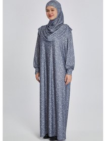 Resim Manolyaşal İslamic Hijab Pratik Tek Parça Çiçek Desenli Namaz Elbisesi Füme 